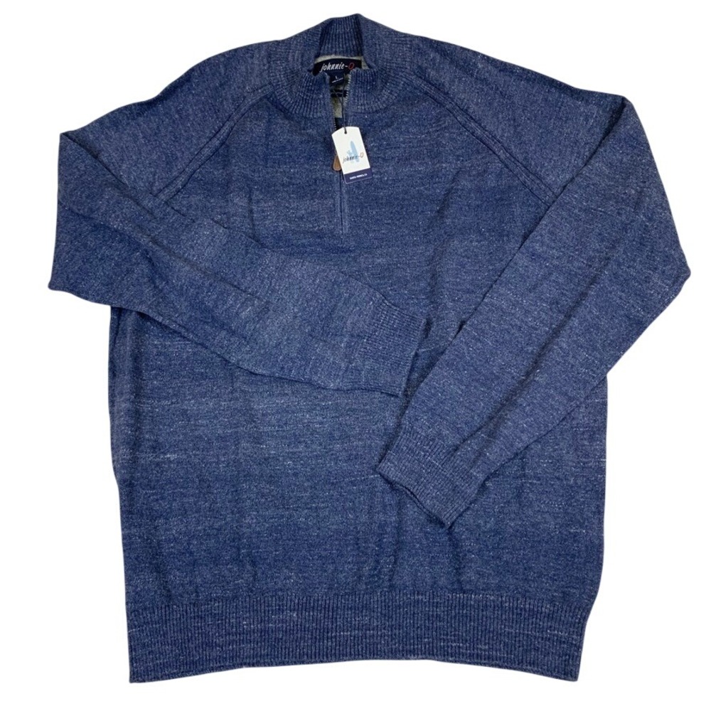 Johnnie-O Mens Large Wake Blue 100% Cotton Quarter Zip Sweater JMSW1480 NWT